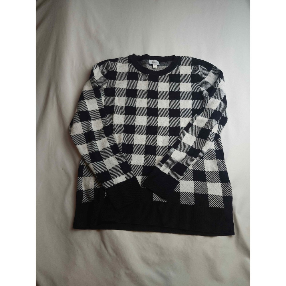 Kim Rogers Womens‎ Black White Buffalo Plaid Cotton Crewneck Sweater Size M